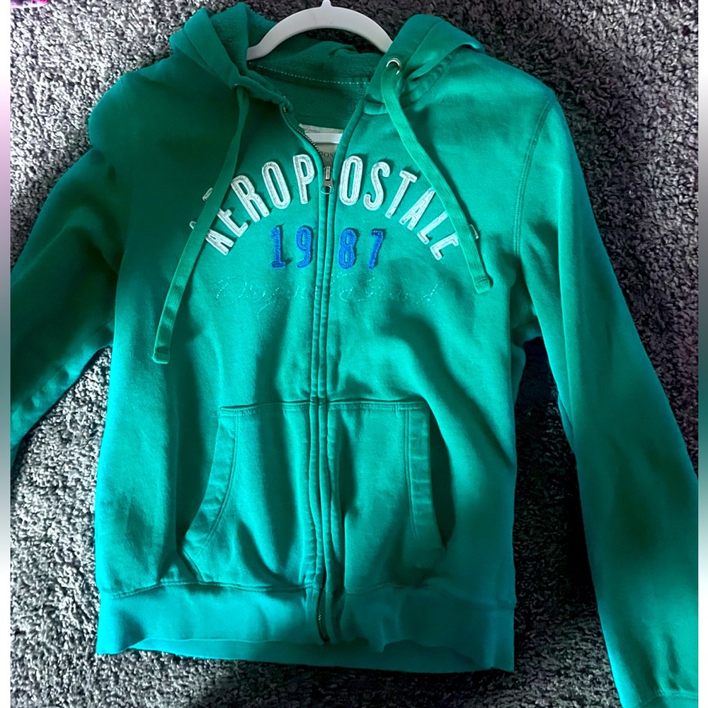 womens sized large, green vintage aeropostale zip up jacket